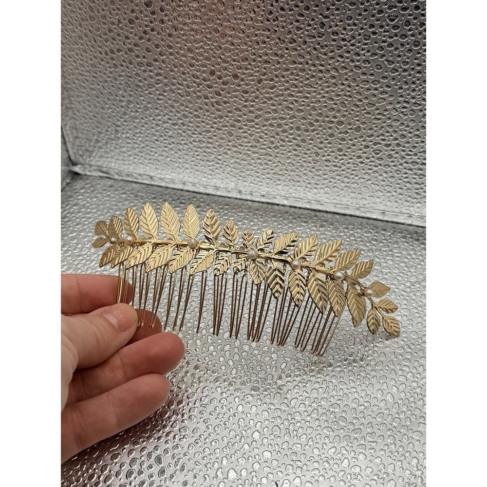 Gold Leaf Wedding Headpiece Greek Goddess Bridal Comb Golden Leaf Athena Vtg - Picture 6 of 6